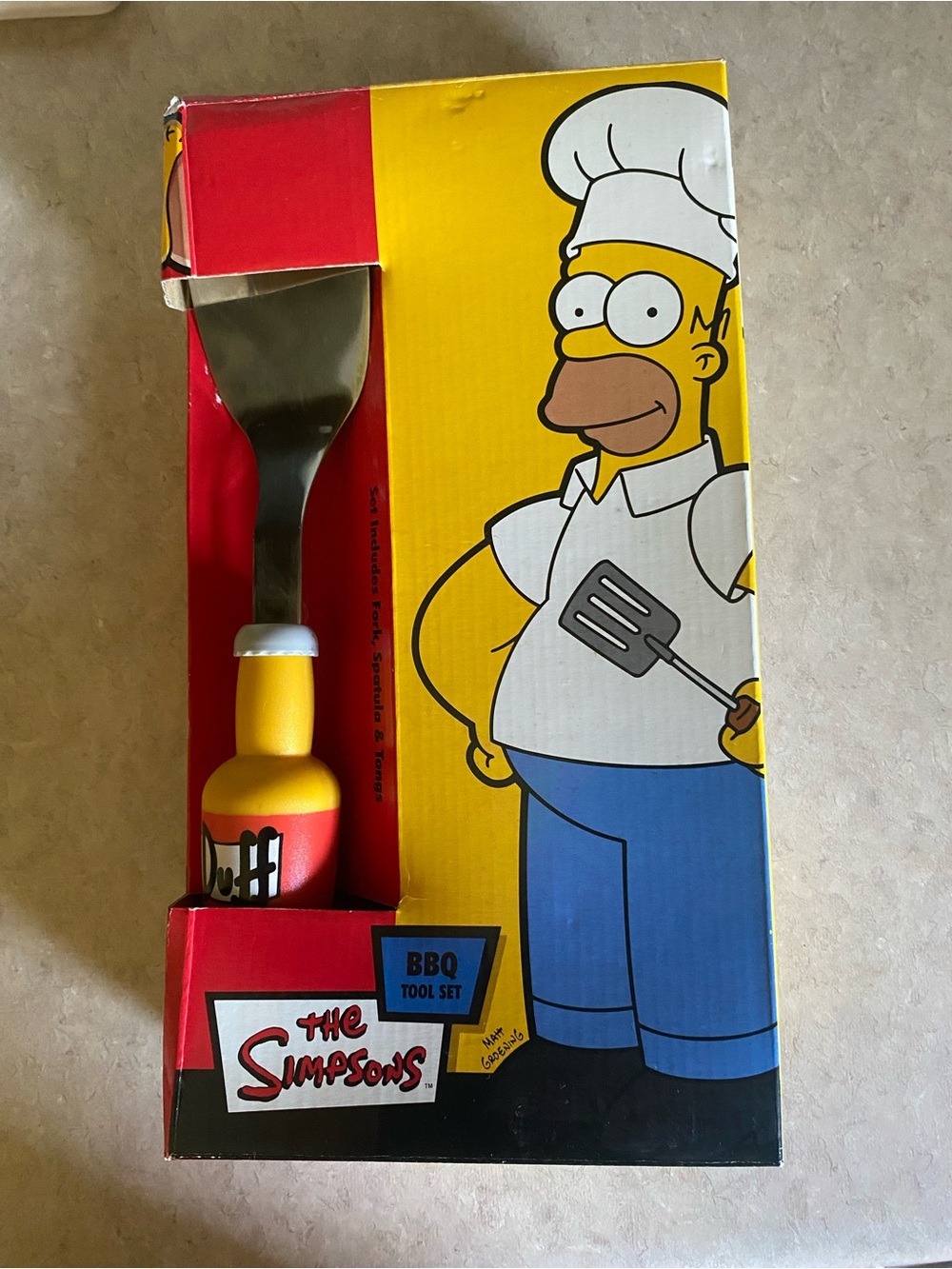 New Vintage 2003 The Simpsons BBQ Grill Tool Set Spatula, Fork & Tongs Duff Beer